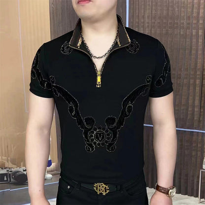 Men’s Slim Fit Lapel Rhinestone Printed Top