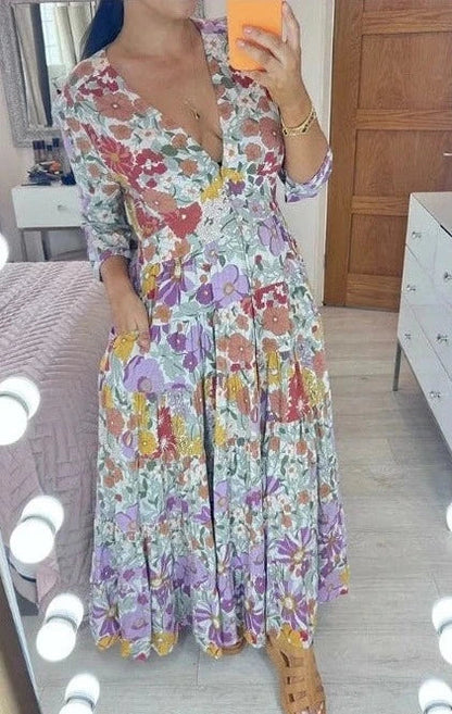 🔥Hot Sale💃Floral Print Tiered Hem Maxi Dress