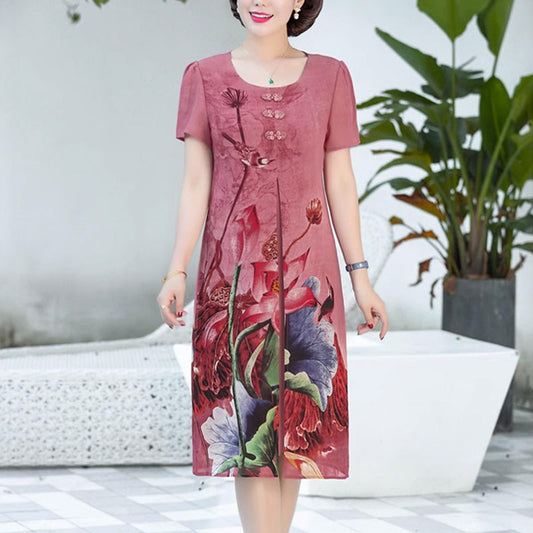 Women's Vintage Floral Printed Mid-Length Dress