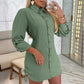 Women's Lapel Button-Down Side Drawstring Shirt Dress