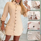 Women's Lapel Button-Down Side Drawstring Shirt Dress