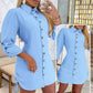 Women's Lapel Button-Down Side Drawstring Shirt Dress