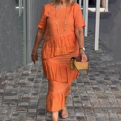 🌸Spring Specials💐 Women's Pleated Tiered Round Neck Solid Dress
