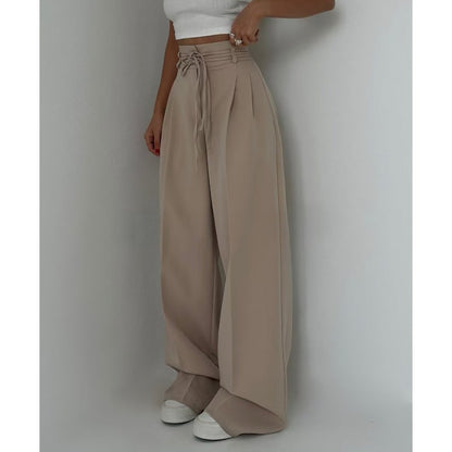 Women’s Solid Color High-Waist Straight-Leg Pants