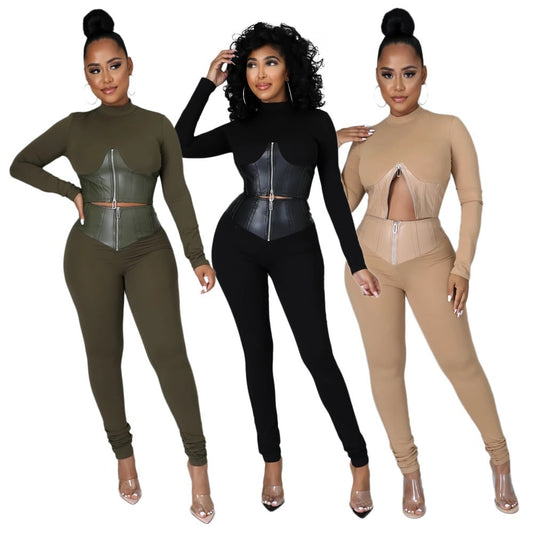 🔥✈️🔥Tight-Fit PU Leather Long Sleeve Leggings Set (Buy 2 Free Shipping)🔥🔥