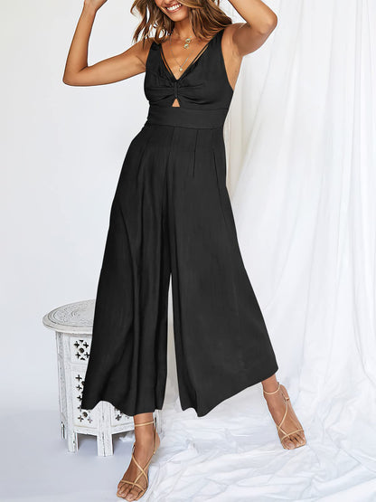 V Neck Cutout High-Waist Jumpsuits