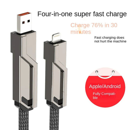 🎁Hot Sale 49% OFF⏳4-in-1 [60W Fast Charging & Data Sync] Flat Braided Anti-Tangle Charger Cord with Velcro